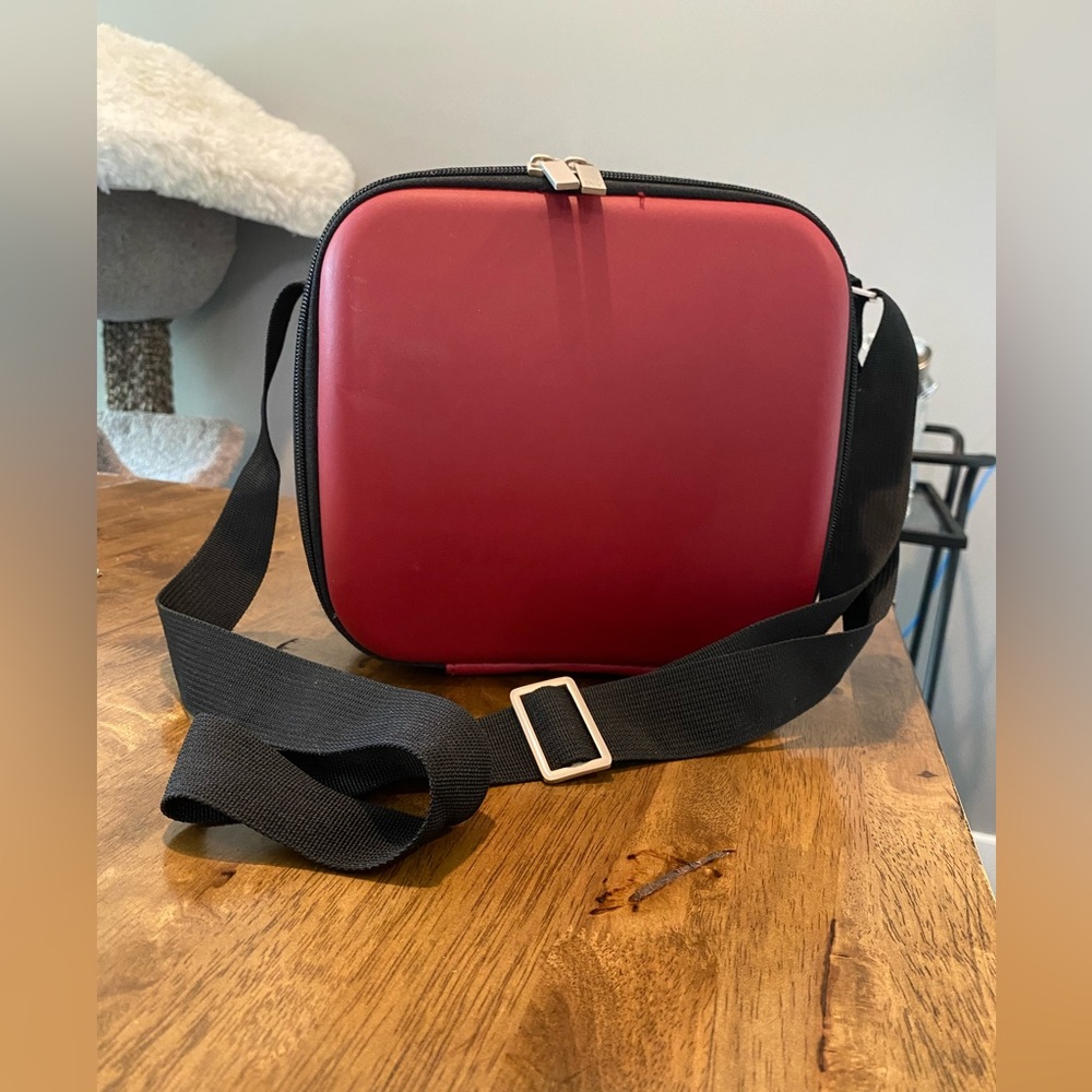 IRIS Hard Shell Red Double Zippered Lunch Bag Long Straps